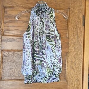 B. Wear Byer California High Neck Sleeveless Abstract Animal Print Tank Top M